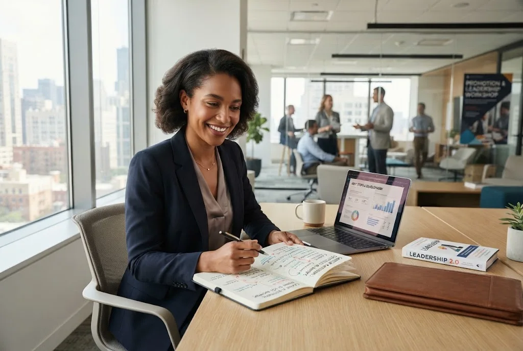 Professional using career advancement techniques to plan career growth