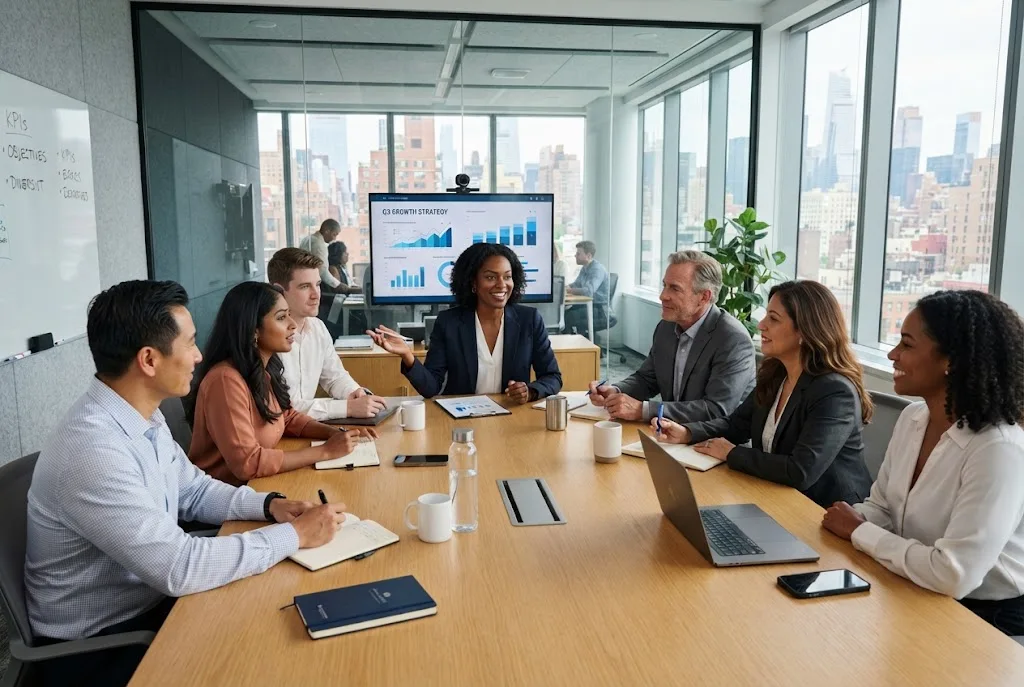 Professional developing management growth opportunities in a modern workplace